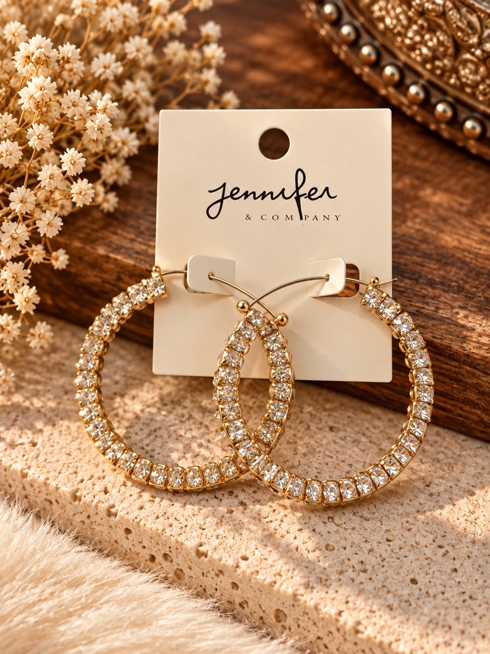 Gold-tone Rhinestone Hoop Earrings